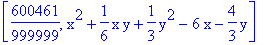 [600461/999999, x^2+1/6*x*y+1/3*y^2-6*x-4/3*y]